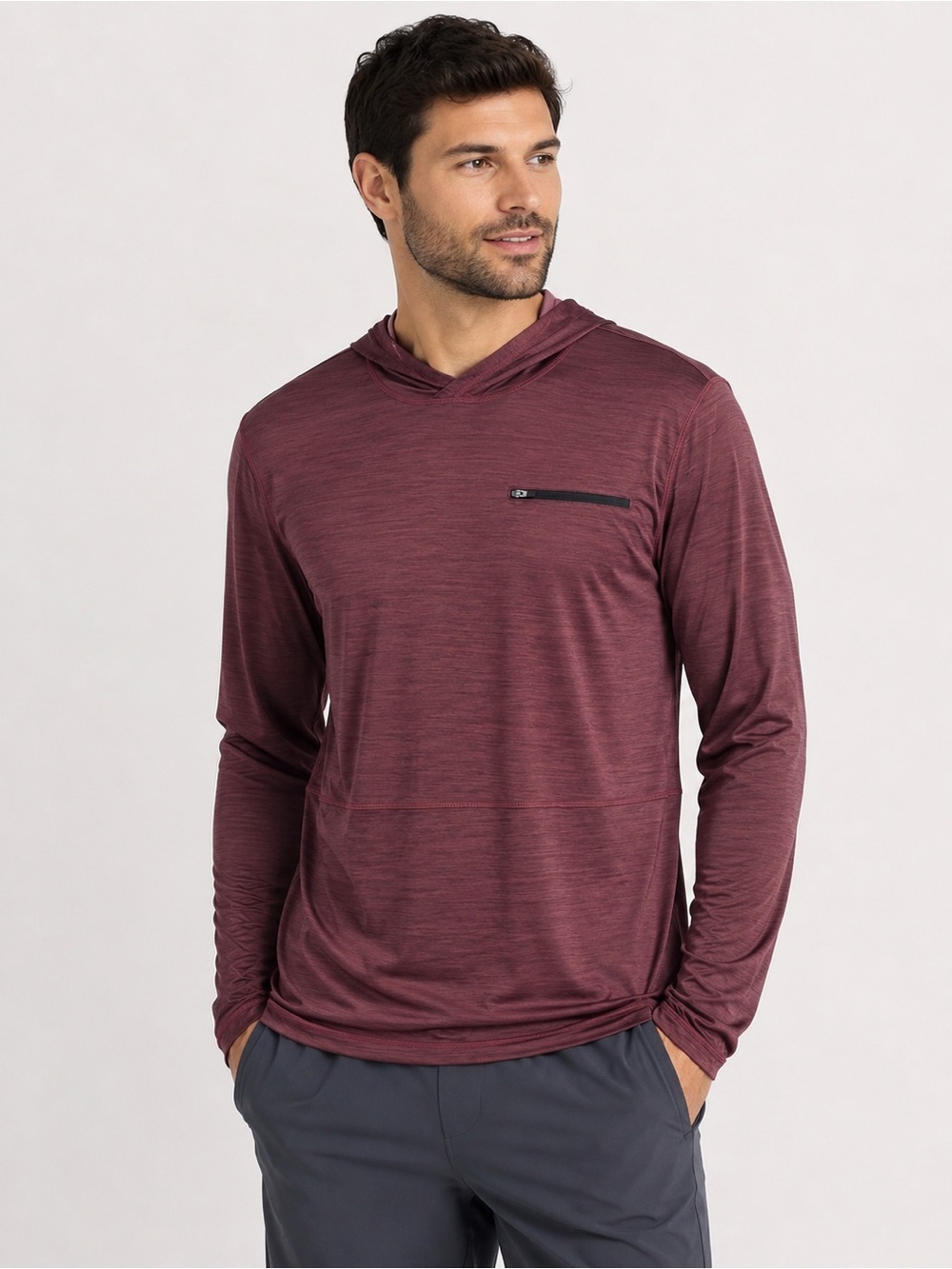 Zella Men’s Large Performance Hooded Pullover Burgundy Athletic Running Top